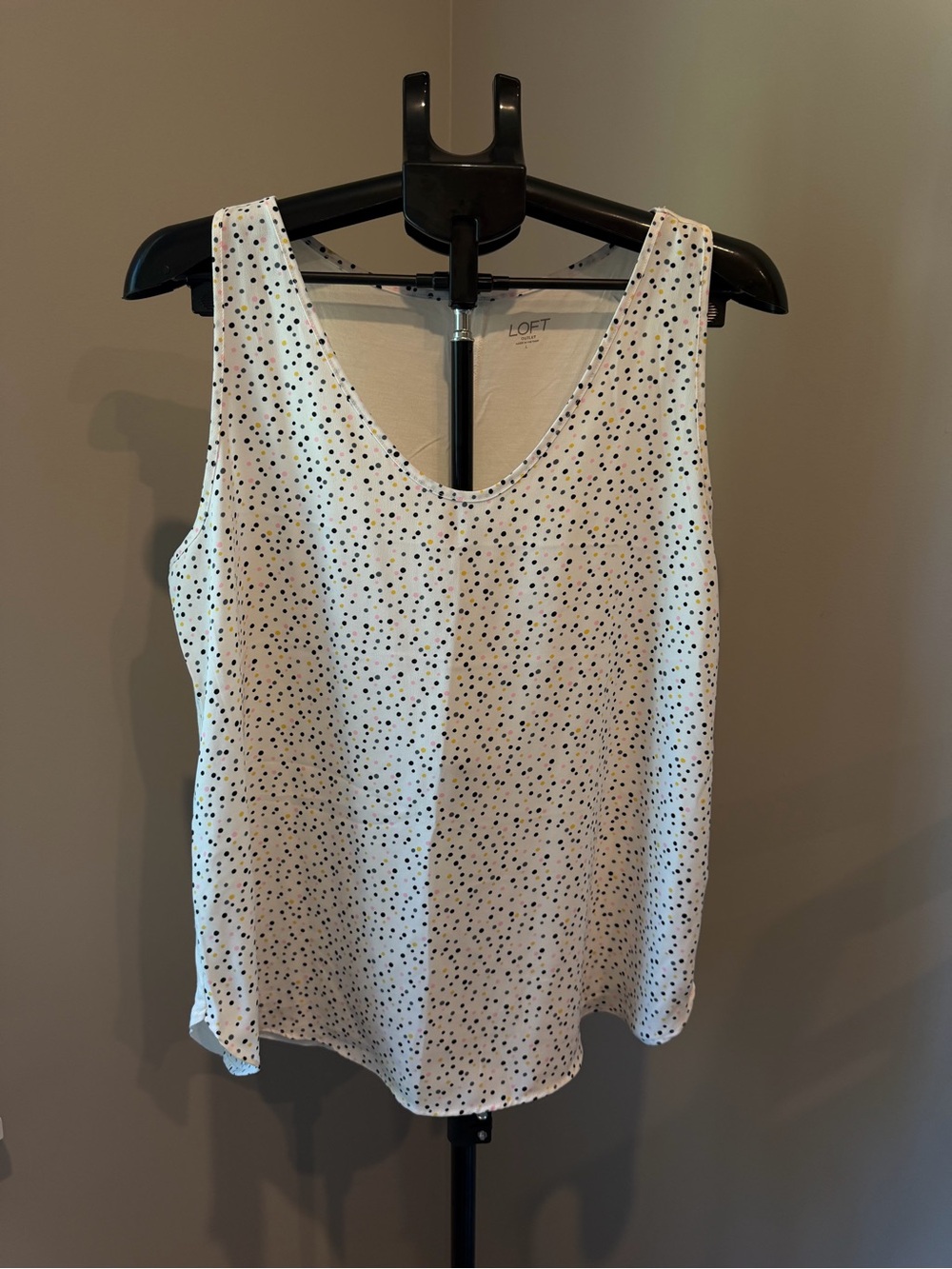LOFT White Polka Dot Scoop Neck Tank Mixed Media